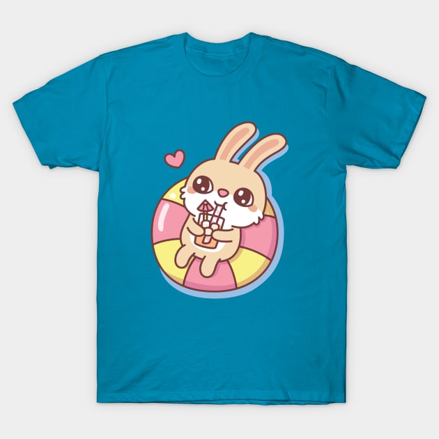 Cute Rabbit Chilling On Pool Float Summer Vibes T-Shirt by rustydoodle